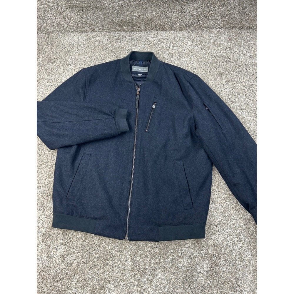 Michael Kors Mens Wool Blend Bomber Jacket Charcoal Grey Full Zip Size Large